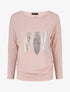 Pull ample à imprimé plumes irisées - Rose - 1