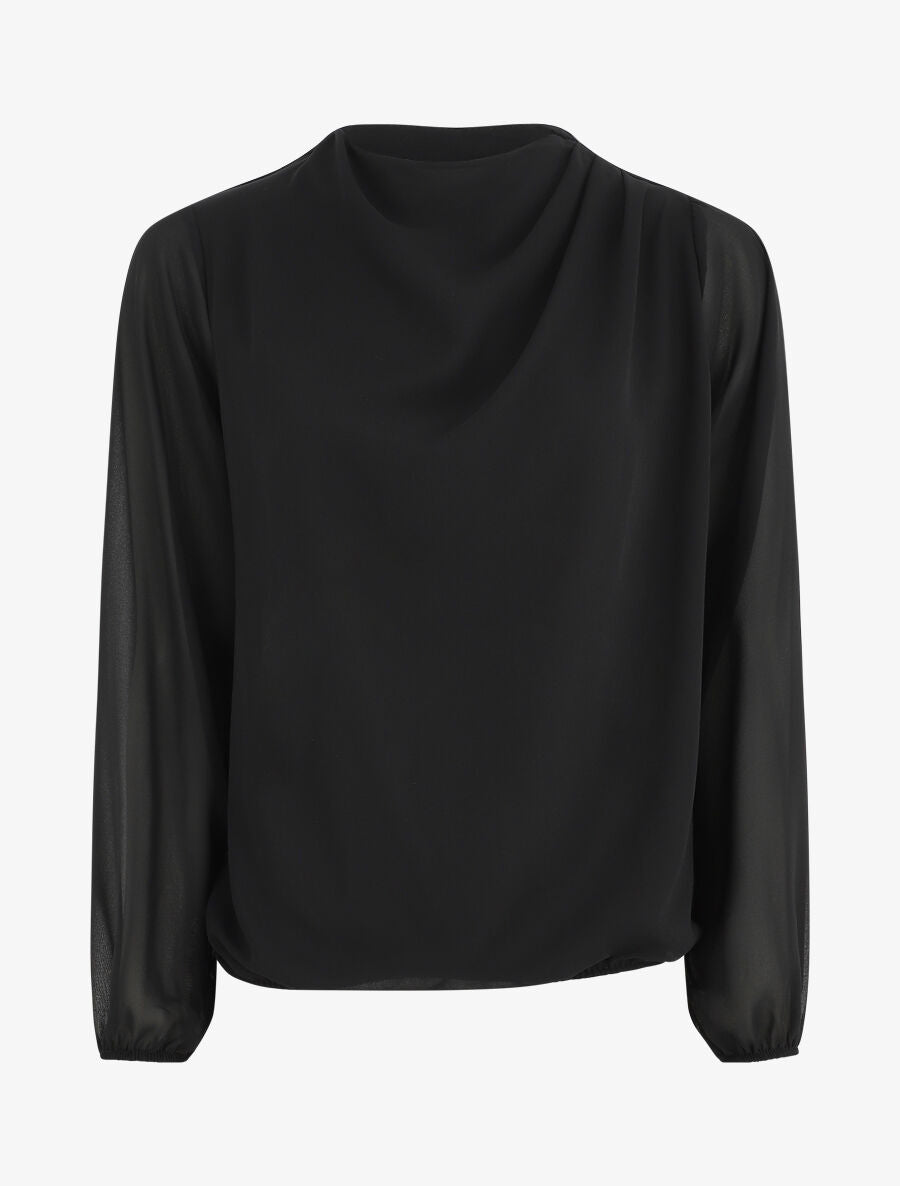 Top uni à col drapé - Noir - 1