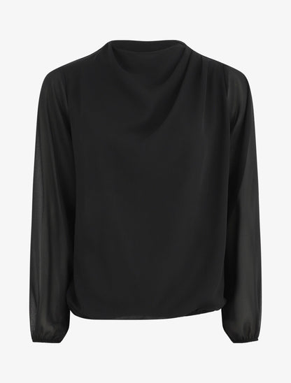 Top uni à col drapé - Noir - 1