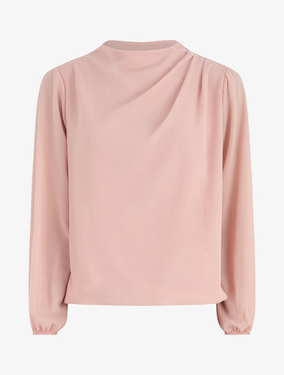 Top uni à col drapé - Rose - 1