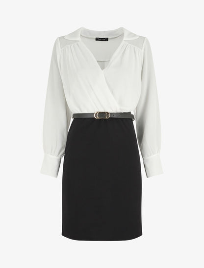 Robe fourreau à col cache-coeur - Noir/blanc - 5
