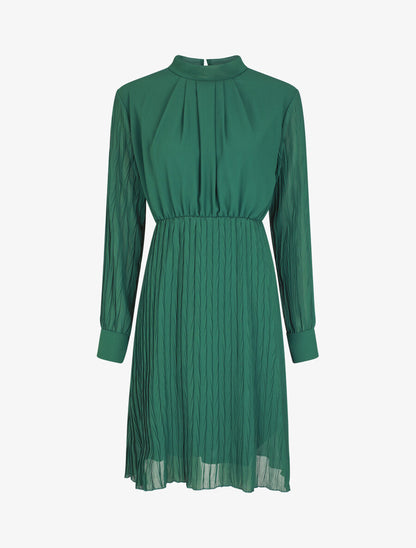 Robe longue à jupe et manches plissées - Vert sapin - 1