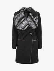 Manteau ceinturé à imprimé grec - Noir - 1