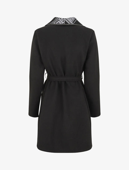 Manteau ceinturé à imprimé grec - Noir - 2