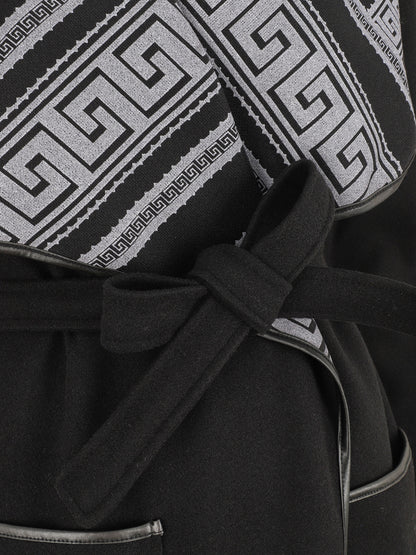 Manteau ceinturé à imprimé grec - Noir - 3