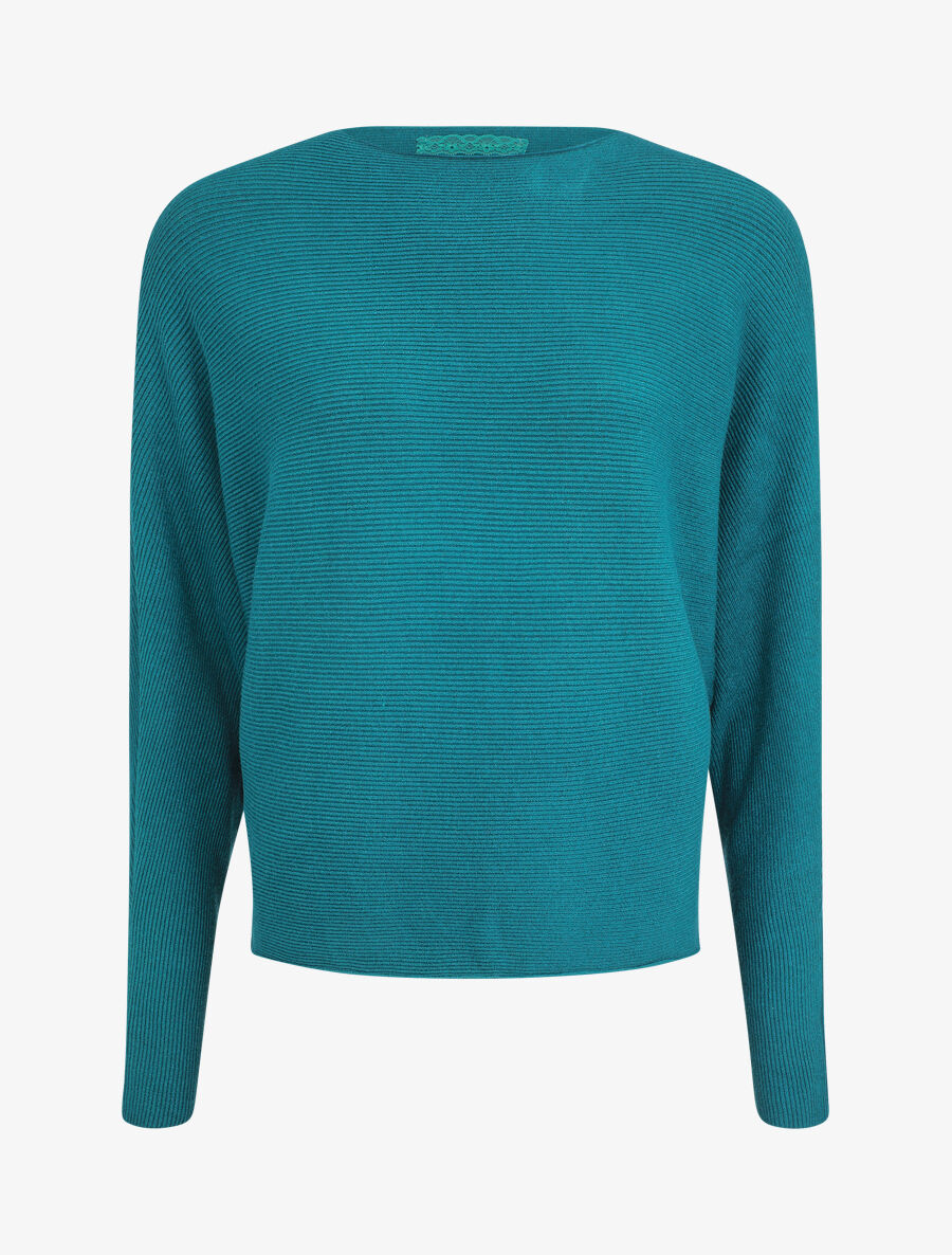 Pull loose à col rond - Bleu canard - 1