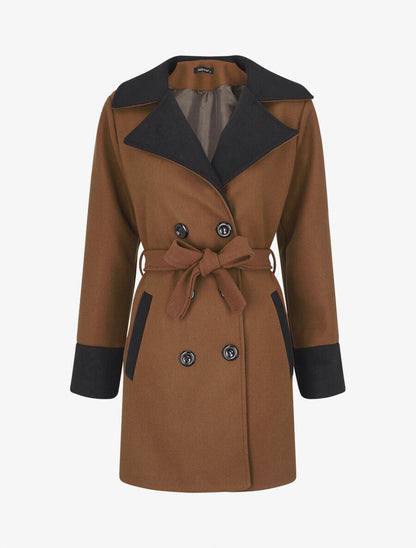 Manteau mi-long en laine mélangée - Marron - 5
