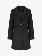 Manteau mi-long uni en laine mélangée - Noir - 1