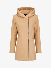 Manteau mi-long zippé à capuche - Camel - 1