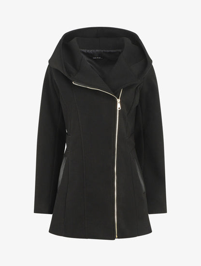 Manteau mi-long à capuche et zip - Noir - 4