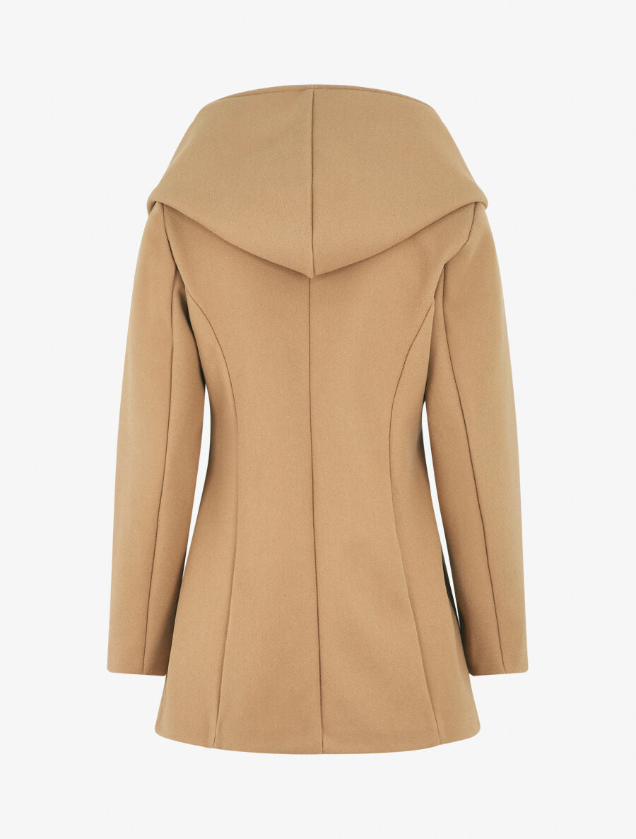 Manteau mi-long à capuche et zip - Camel - 2