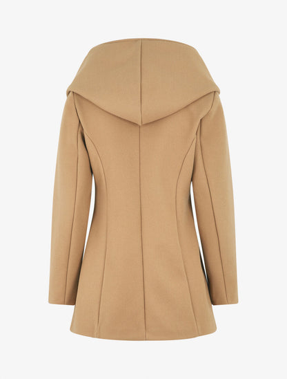 Manteau mi-long à capuche et zip - Camel - 2