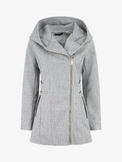 Manteau mi-long à capuche et zip - Gris - 5