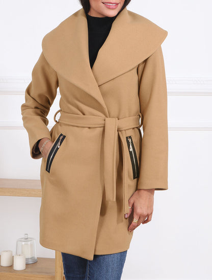 Manteau à col châle - Beige - 4