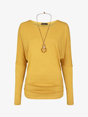 Pull fin uni froncé - Moutarde - 5