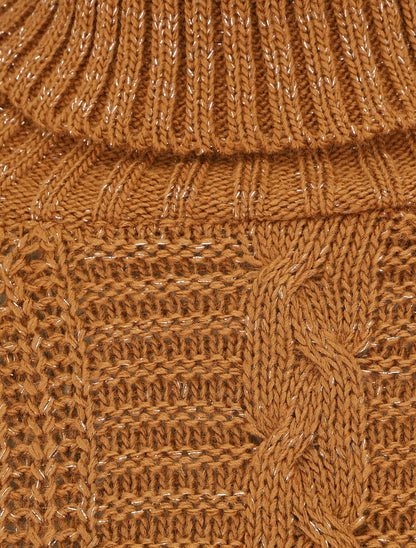 Pull irisé droit à col roulé - Camel - 3