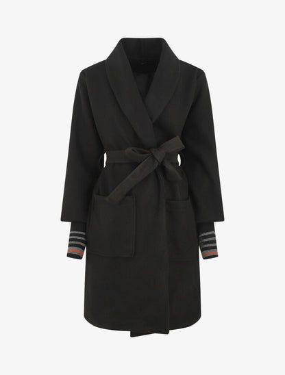 Manteau à poignets empiécés - Noir - 1