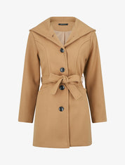 Manteau long à capuche uni - Camel - 5