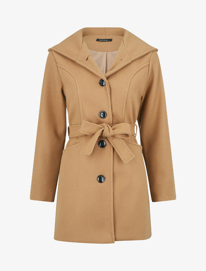 Manteau long à capuche uni - Camel - 5