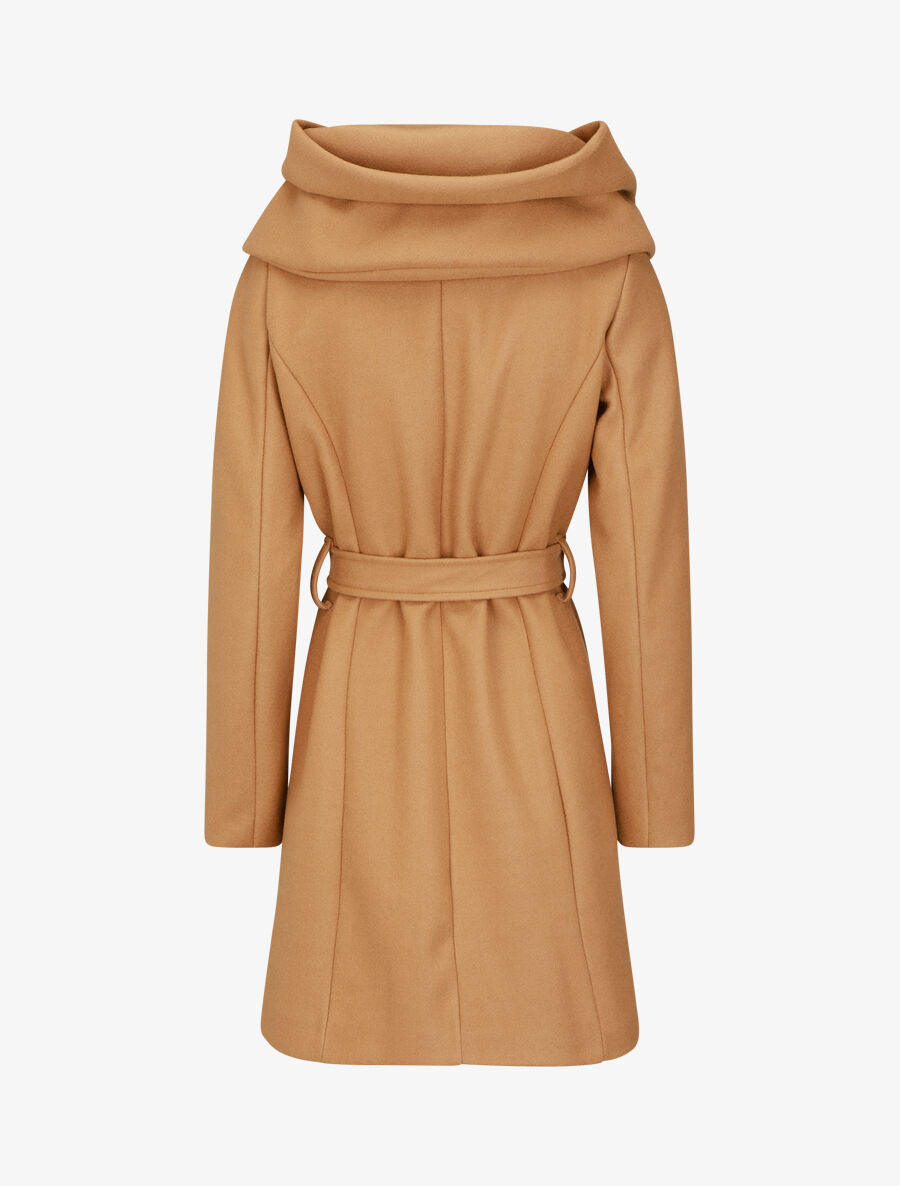 Manteau mi-long ceinturé à capuche - Camel - 2