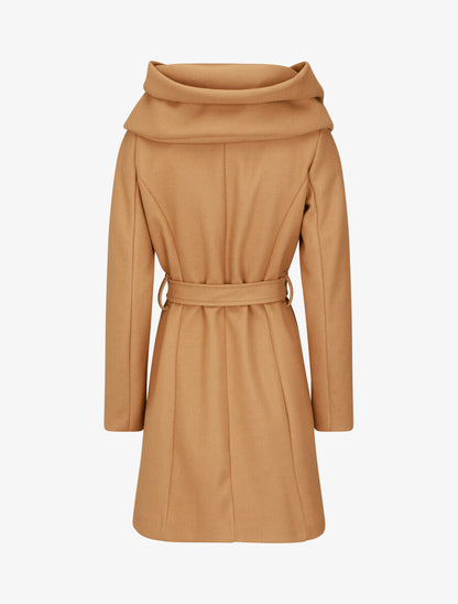 Manteau mi-long ceinturé à capuche - Camel - 2