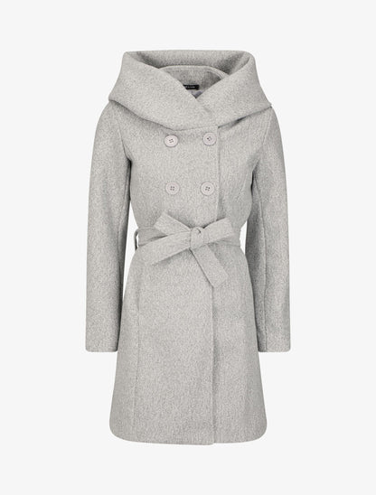 Manteau mi-long ceinturé à capuche - Gris - 1