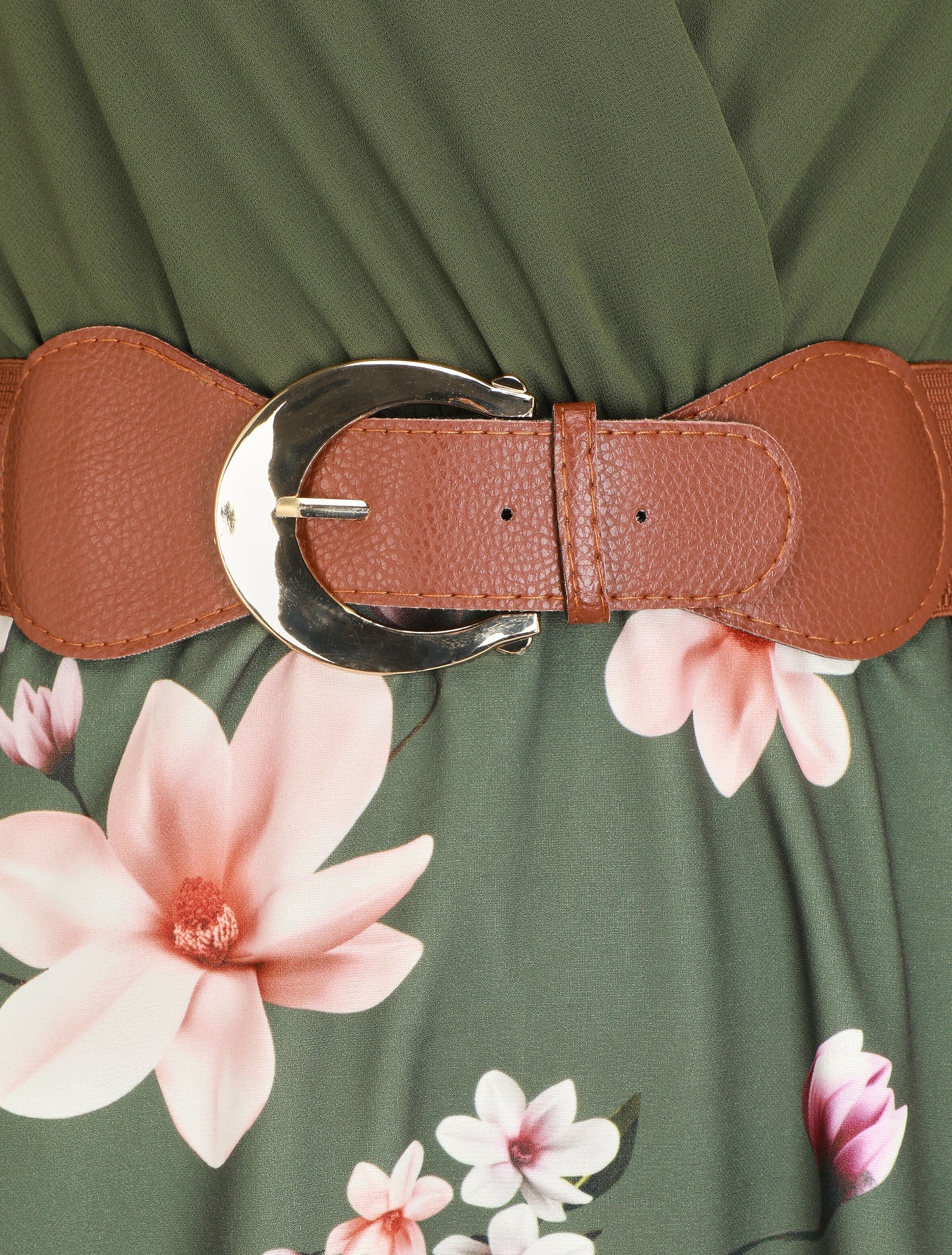Robe longue à fleurs et col cache-coeur - Kaki - 3