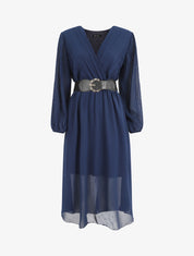 Robe longue à buste plissé - Marine - 1