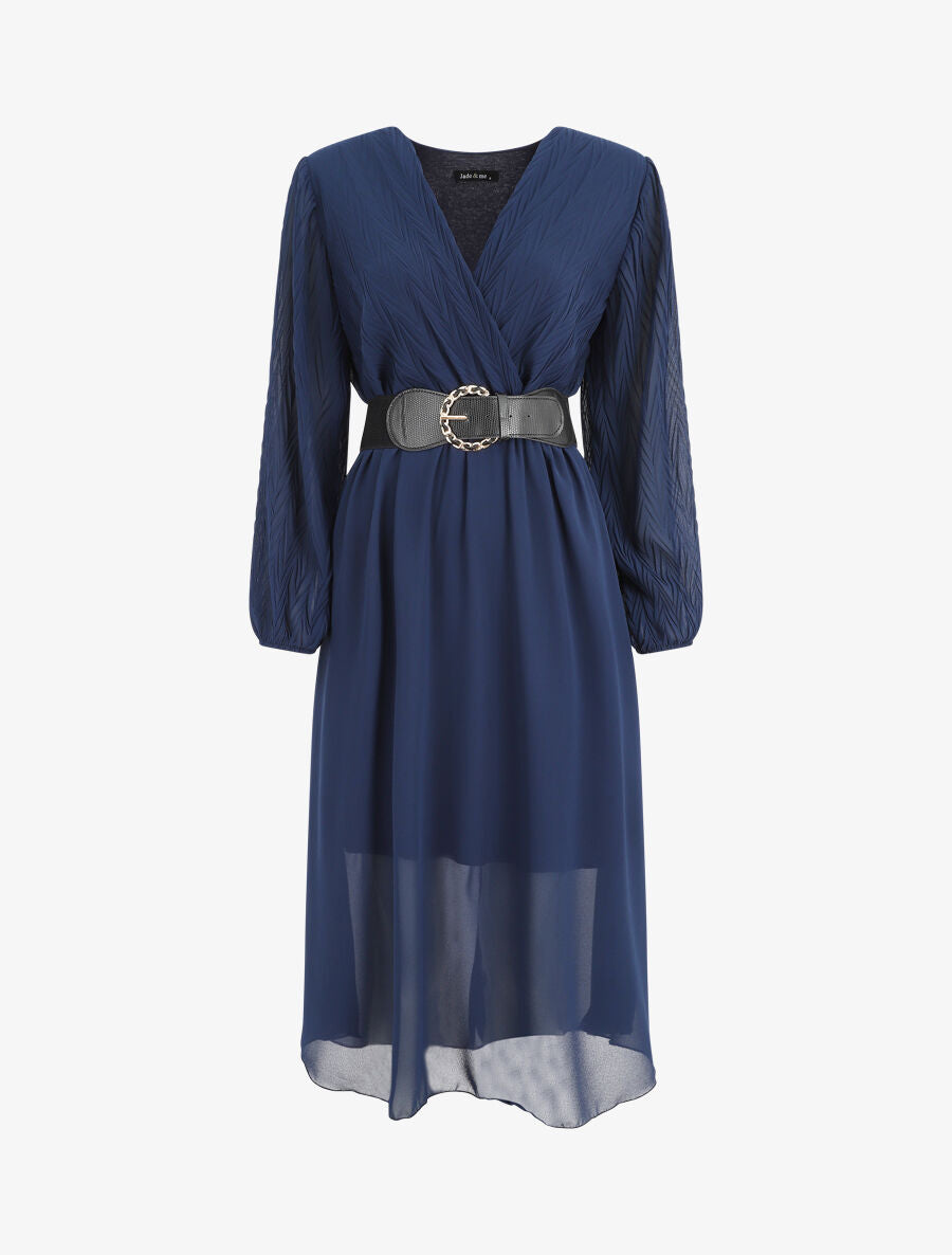 Robe longue à buste plissé - Marine - 1