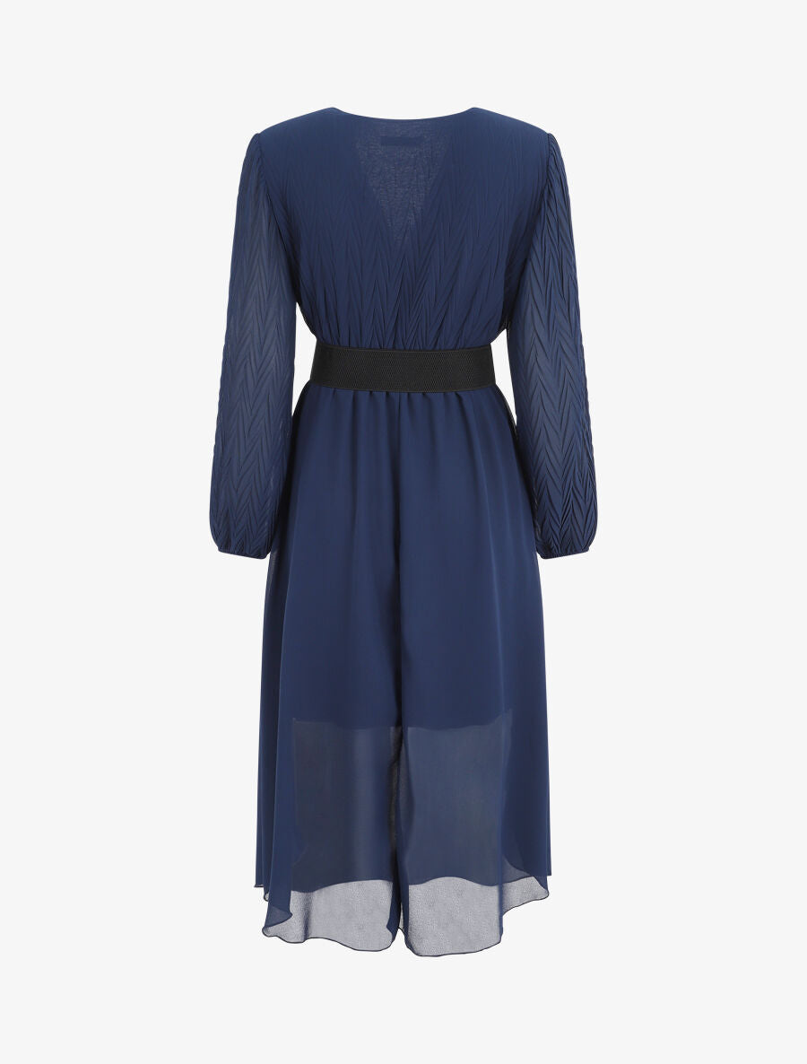 Robe longue à buste plissé - Marine - 2