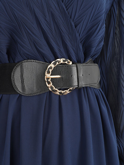 Robe longue à buste plissé - Marine - 3