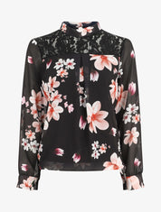 Top fleuri en dentelle - Noir - 5