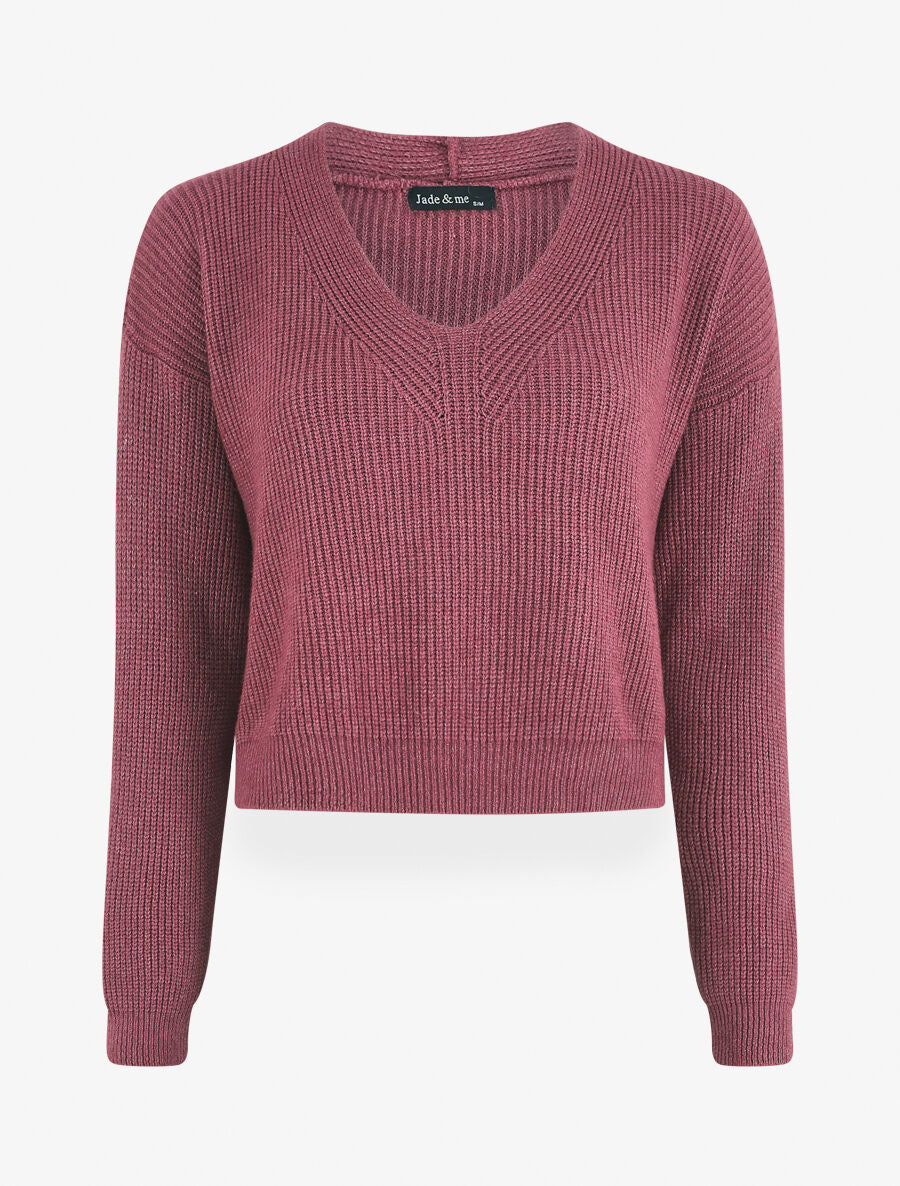 Crop pull asymétrique à col V - Mauve - 4