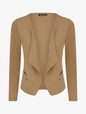 Veste courte à pans biseautés et poches à zip - Beige - 1