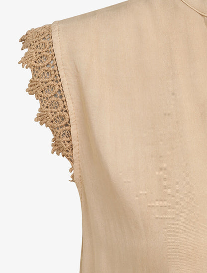 Top fluide à mancherons en crochet - Taupe - 3