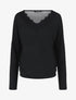 Pull fin à col V et dos en dentelle - Noir - 1