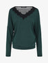 Pull fin à col V et dos en dentelle - Vert - 1