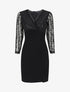 Robe droite à buste et manches en dentelle et sequins - Noir - 5