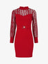Robe droite à manches longues en dentelle et sequins - Bordeaux - 1