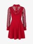 Robe droite à manches en dentelle et sequins - Bordeaux - 1