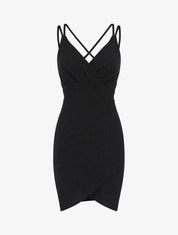 Robe pailletée à bretelles croisées - Noir - 5
