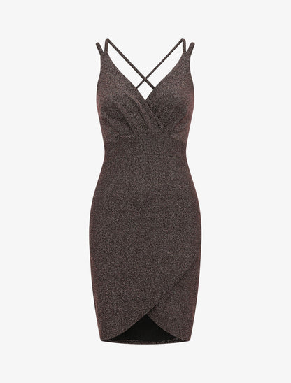 Robe pailletée à bretelles croisées - Rose - 1
