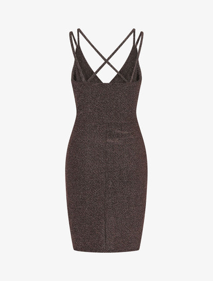 Robe pailletée à bretelles croisées - Rose - 2