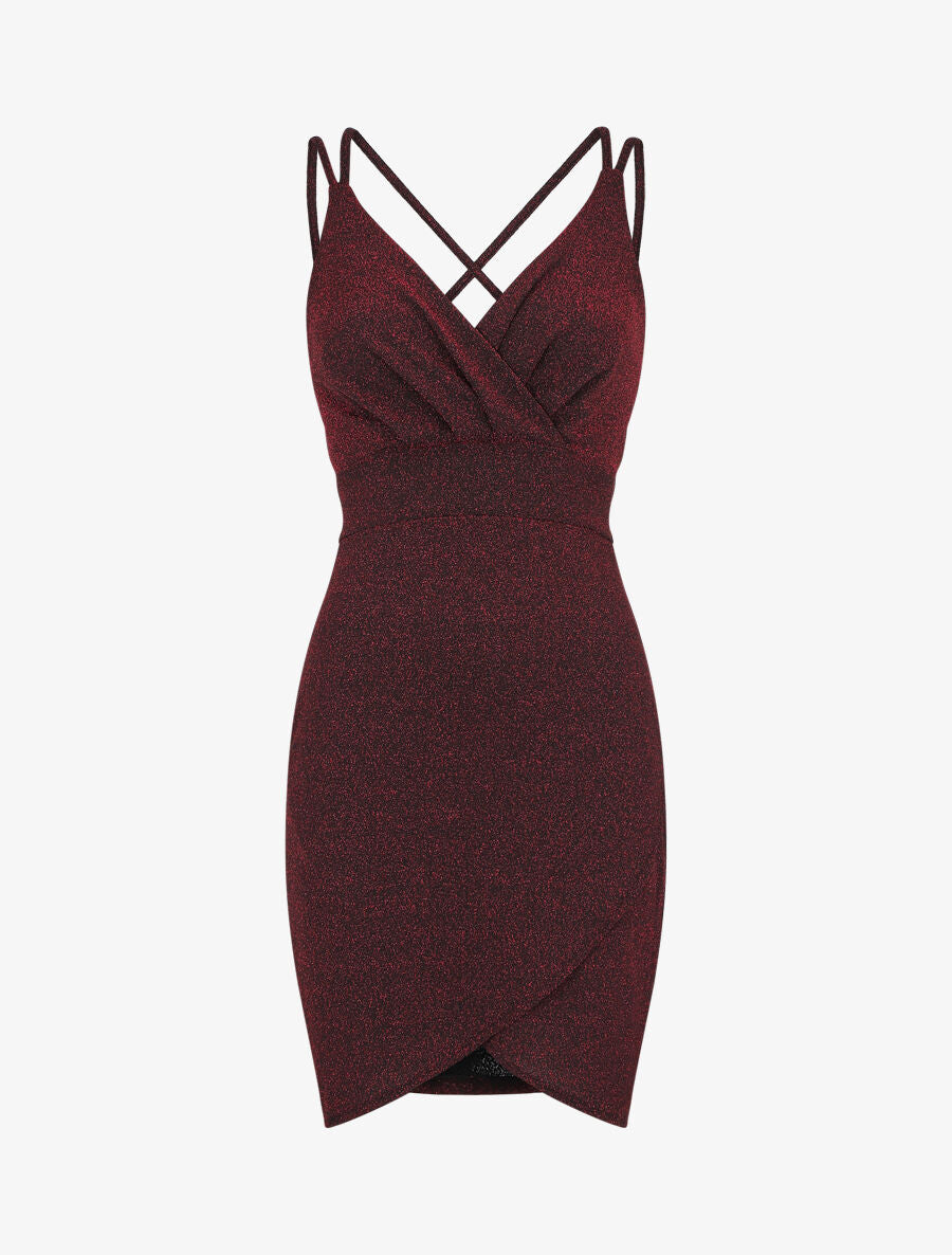 Robe pailletée à bretelles croisées - Rouge - 1