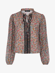 Top fluide imprimé fleuri à liens - Beige - 1