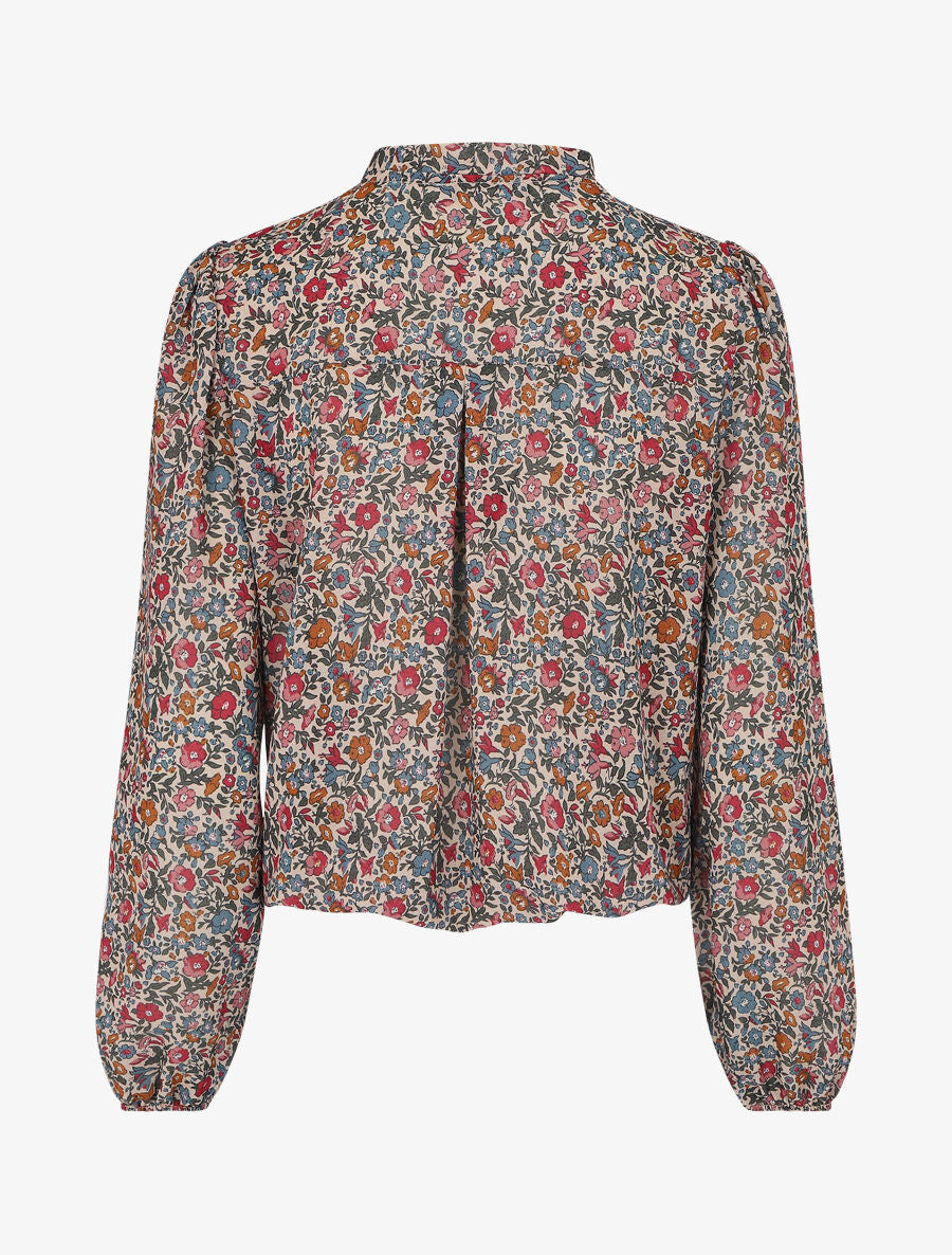 Top fluide imprimé fleuri à liens - Beige - 2
