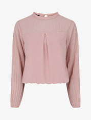Top uni à manches plissées - Rose - 1