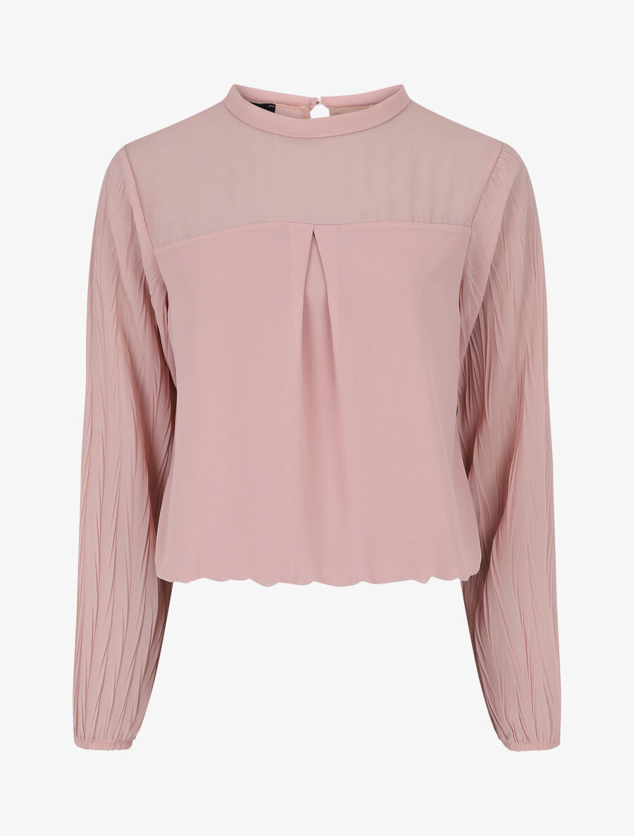Top uni à manches plissées - Rose - 1