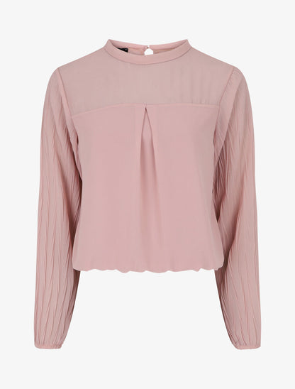 Top uni à manches plissées - Rose - 1