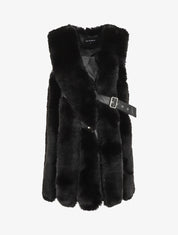 Manteau en fourrure synthétique sans manches - Noir - 4